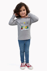 Cloud Grey Smiley Selfie & Gang Graphic Girls’ Full Sleeves T-Shirt